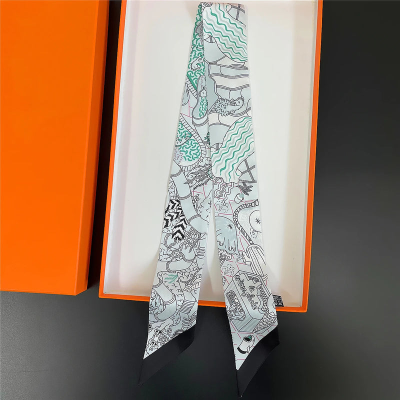 The Newest Chain Brand Design Twill Silk Scarf Luxury Scarf Women Foulard Skinny Bag Scarves Fashion Neckerchief Headband