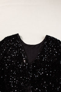 Chicory Coffee Sequin Long Sleeve Cutout Back Top