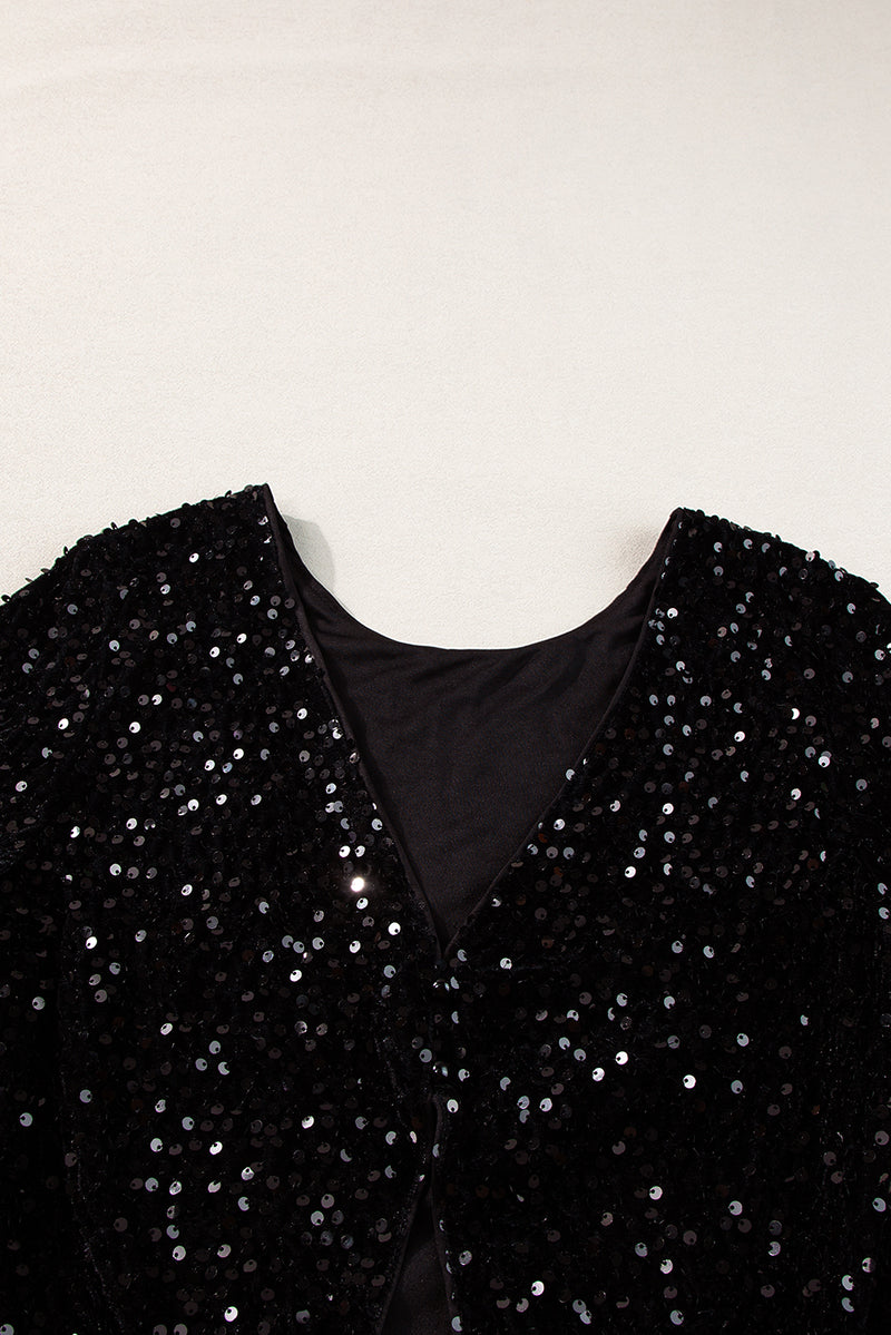 Chicory Coffee Sequin Long Sleeve Cutout Back Top