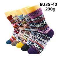 5 Pairs Winter Warmer Women Thicken Thermal Wool Cashmere Snow Socks Fashion Casual Euramerican National Wool Socks for Women