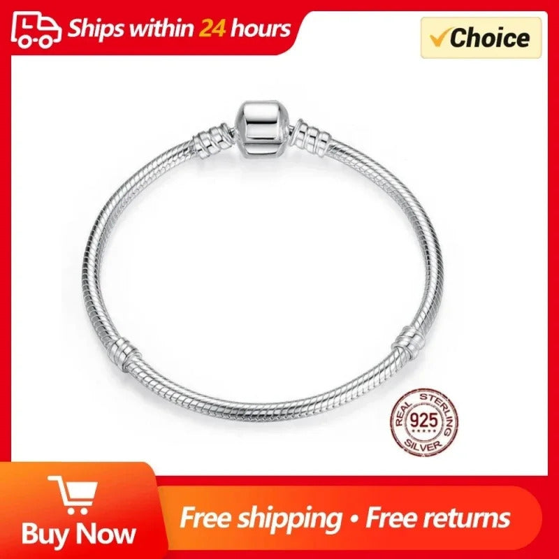 TOP SALE Authentic 100% 925 Sterling Silver 3MM Snake Chain Bangle & Bracelet for Women Luxury Bangle Jewelry 16-23CM