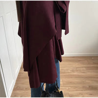 2024 Burgundy Women's Chic Scarf Collar Jackets Autumn Fashion Long Sleeved Casual Loose Coat New Ladies Elegant Street Outwear