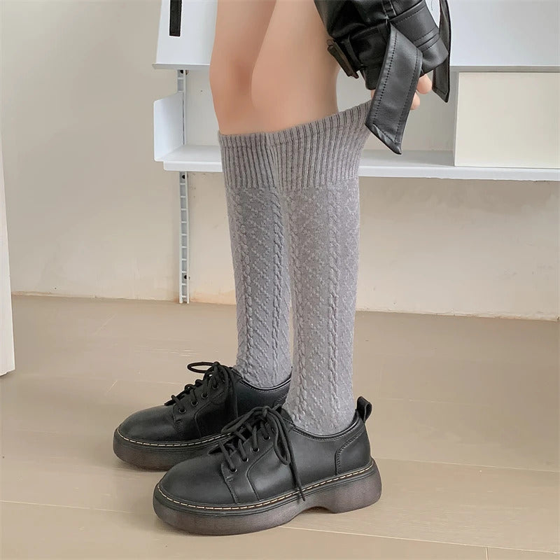 Retro Women Stockings High Quality Japanese Style New Solid Color Knee High Socks For Women Korean Style Warm Casual Long Socks