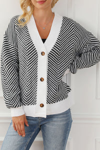 Black Zig Zag Stripe Buttoned Sweater Cardigan