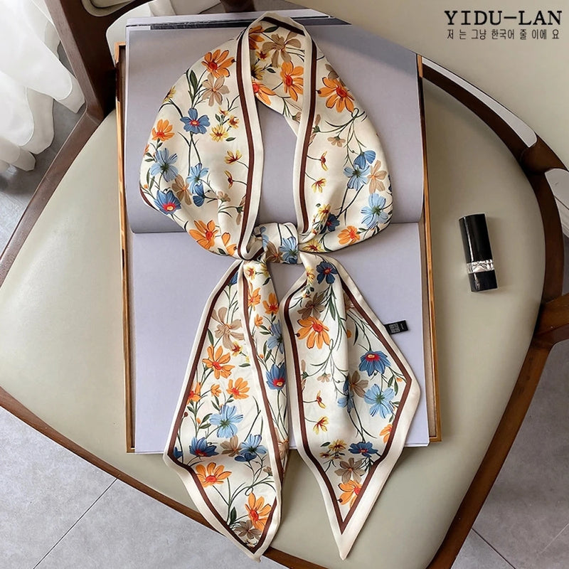 Long Silk Scarf Bag Tie Lady Neck Skinny Scarves Hairband Foulard Horse Print Brand Lady Neckerchief Ribbon 2021 Spring New