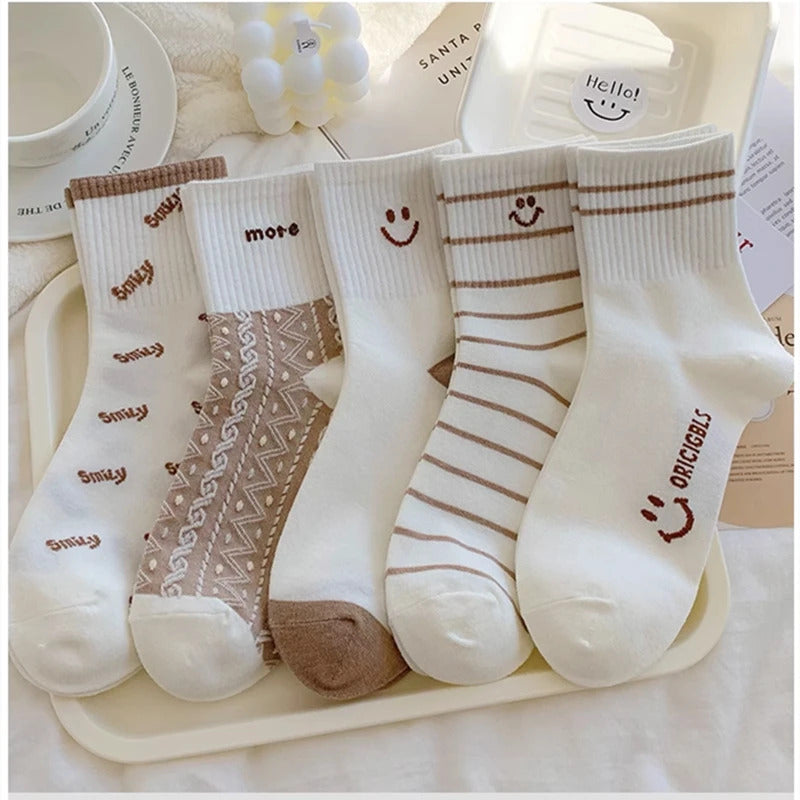 14/5/4 Pairs Retro Floral Socks , Texture Solid Socks , Women's Socks & Hosiery Mid-calf Socks Rustic Retro Casual Socks