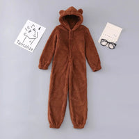 Women's Winter Warm Pyjamas Girls Onesies Fluffy Fleece Jumpsuits Nightwear Overall Hooded Sets Pajamas for Female Plus Size