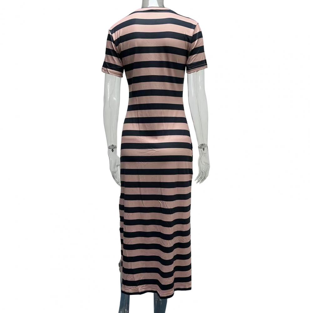 Summer Dresses 2023 Woman Plus Size Dresses For Women Casual Stripe Print V-neck Short Sleeve Loose Long Dress Robe Femme