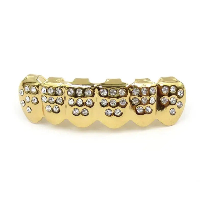 Fashion HIPHOP Tooth Braces Gold/Silver Teeth Top&Bottom with Diamonds Top & Bottom Grill Bling Jewellery for Men Women