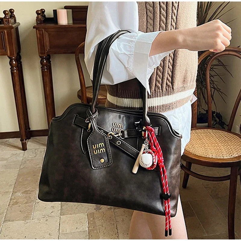 Women's Retro Brown Shell Bag Popular Large Capacity Multiple Compartments Briefcase High Quality Fashion Shoulder Tote Bag