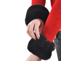 1 pair Women Fashion Winter Warm Faux Fur Elastic Wrist Slap On Cuffs Ladies Solid Color Arm Warmer Plush Wrist Protector