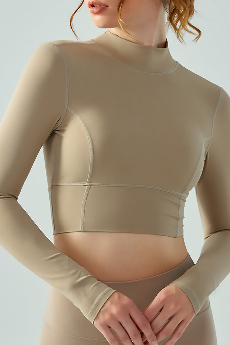 Parchment Seam Detail Cutout Long Sleeve Active Crop Top