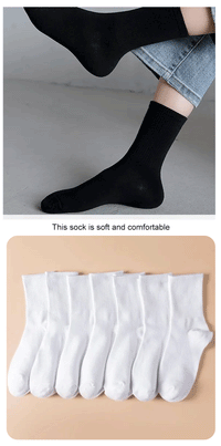 7/10/20 Pairs Mid Length Socks Women Classic Black White Solid Color Fashionable Casual Sports Absorbing Breathable Men Socks