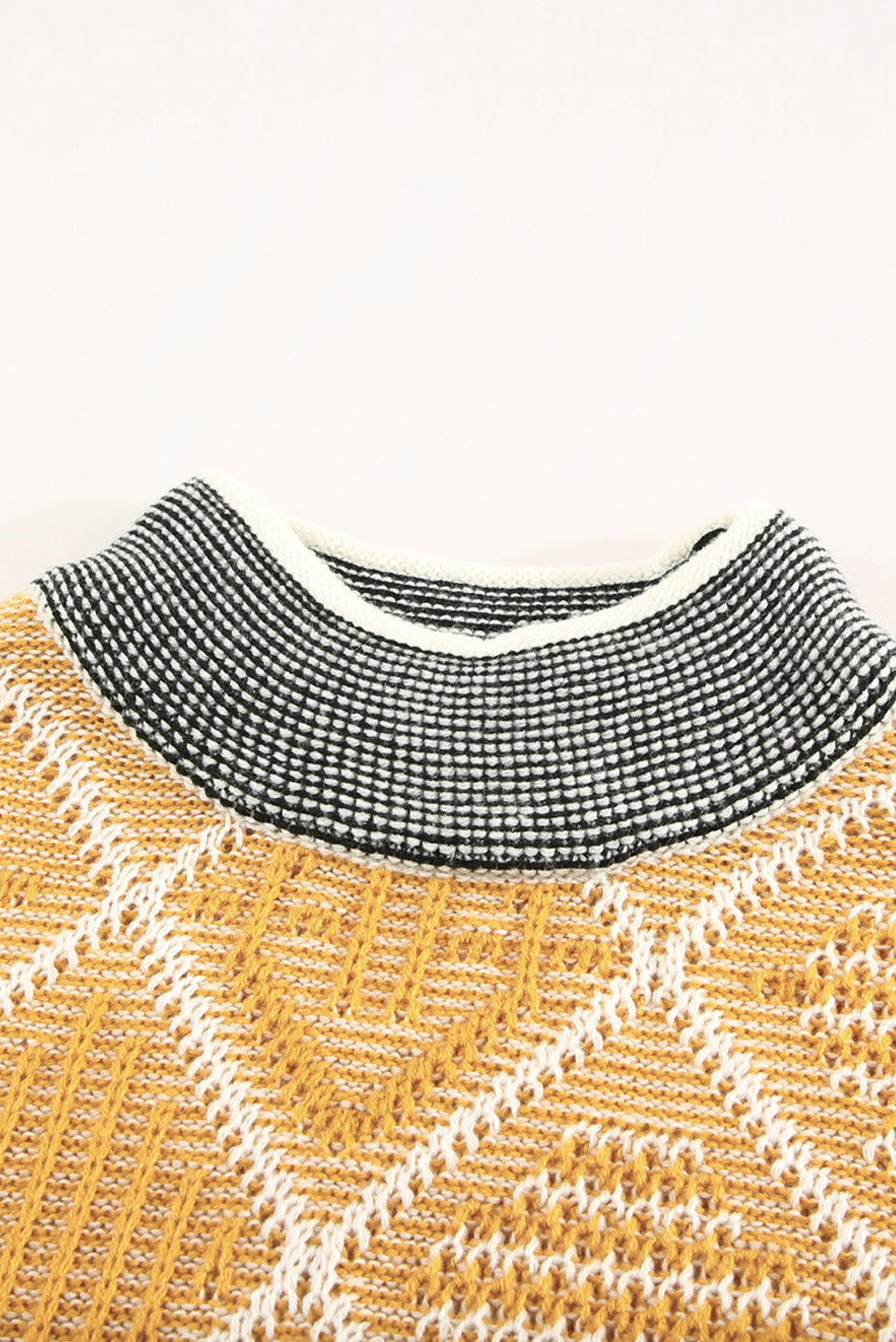 High Neck Geometric Colorblock Sweater