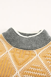 High Neck Geometric Colorblock Sweater