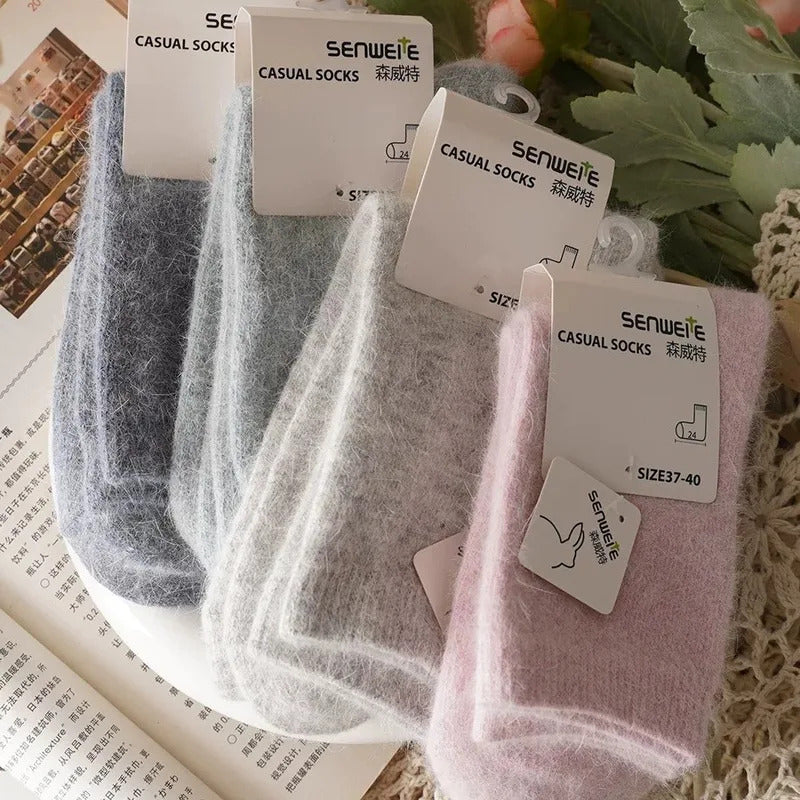 Wool Socks for Women Autumn Winter Medium Tube Socks Thickened with Wool Warm Rabbit Hair Socks Winter Black Cashmere Stockings