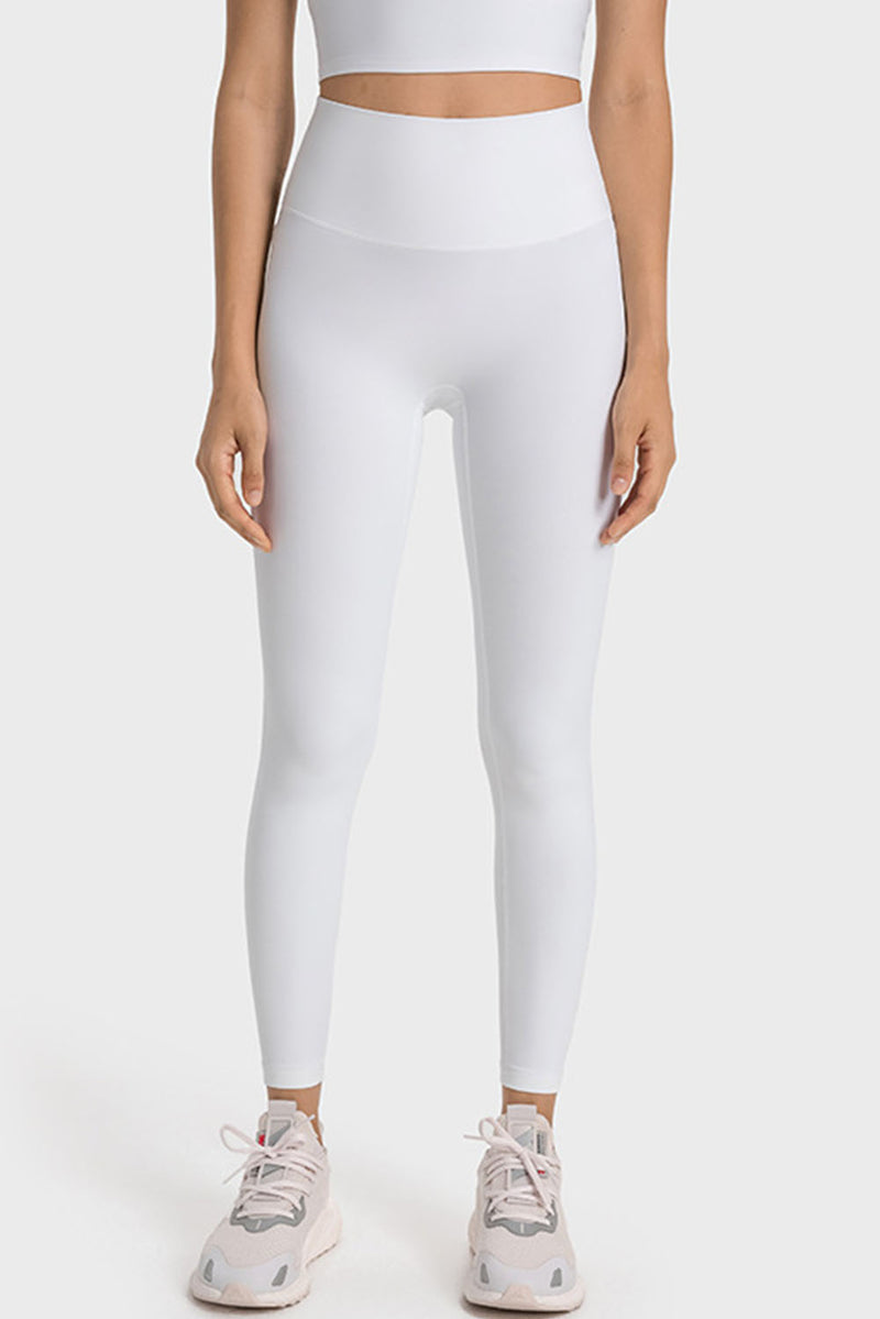 White Wide Waistband Seamless Ankle Leggings