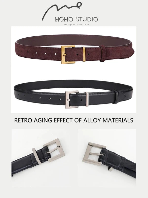 New Luxury Double Genuine Leather Belt for Women Jeans Casual Dress Square Alloy Buckle Ladies Trendy Belts Fashion Waistband