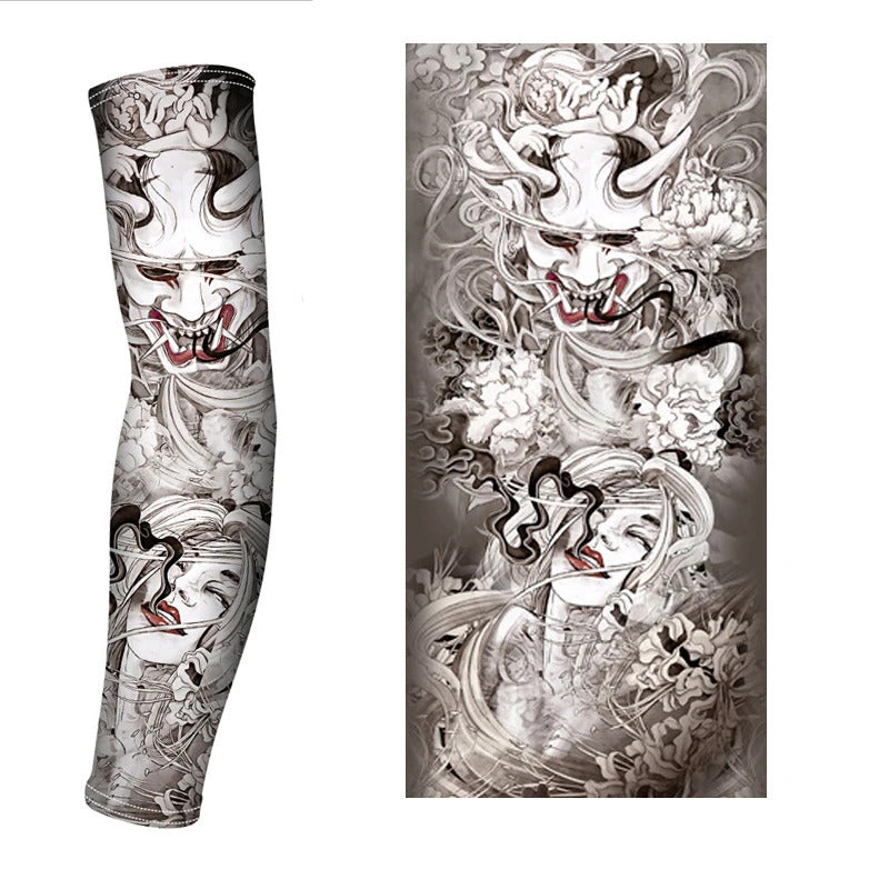 1PCS 2024 New Men Long Fake Warmers Summer Tattoo Sleeves Sun Protection Cover Outdoor Gloves Driving Ice Silk Arm Sleeves Women