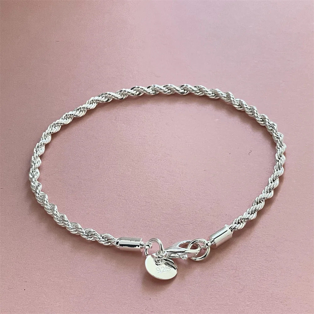 925 Sterling Silver 3MM Snake Chain Bracelets For Women Men Simple Hip Hop Punk Charm Bracelet Fashion Party Wedding Jewelry