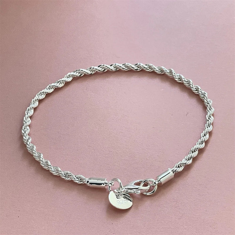 925 Sterling Silver 3MM Snake Chain Bracelets For Women Men Simple Hip Hop Punk Charm Bracelet Fashion Party Wedding Jewelry