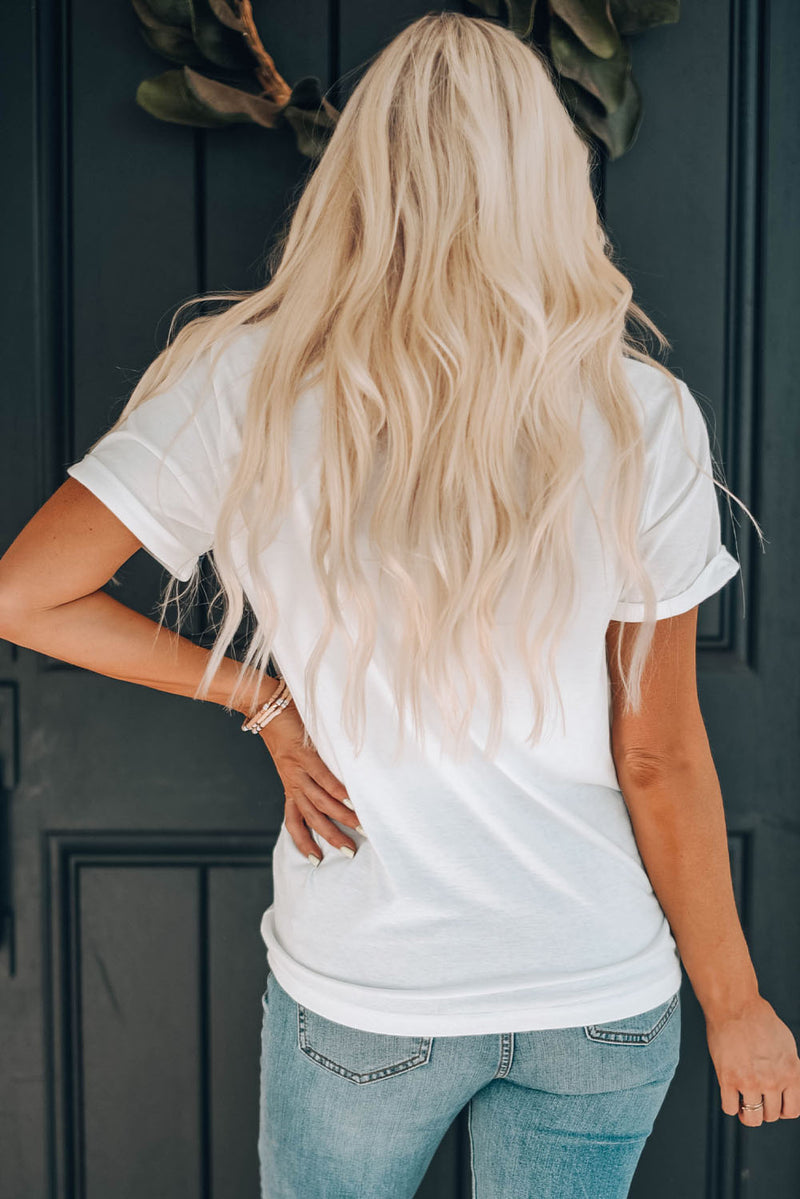 White XOXO Heart Shaped Crew Neck Graphic Tee