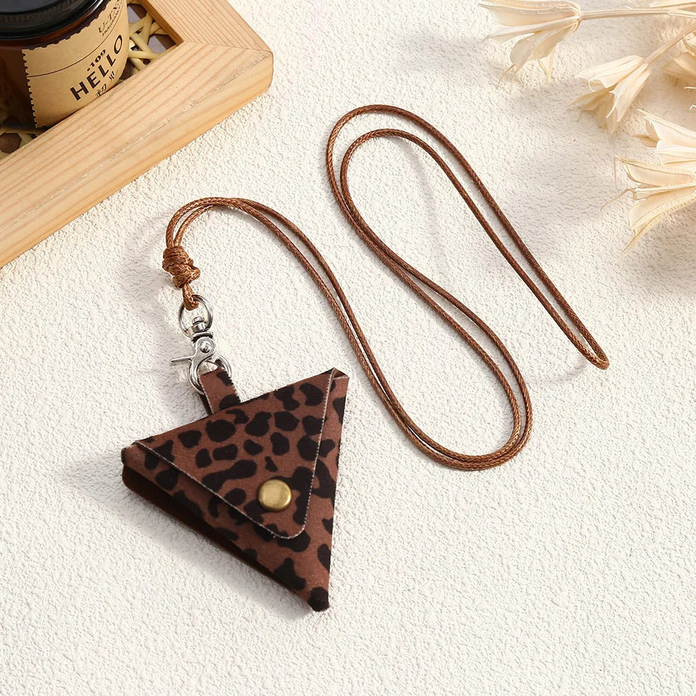 LATS Retro Cute Small Leather Bag Long Necklace for Women Fashion Sweater Chain Neck Hanging Jewelry Versatile Accessory Gift