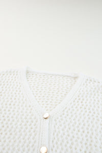 White Hollowed Knit Dolman Sleeve Sweater Cardigan