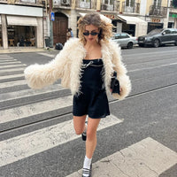 Elegant White Women's Thicken Cropped Faux Fur Coat Casual Long Sleeve Short Loose Fur Jacket Winter Lady Chic Street Outerwears