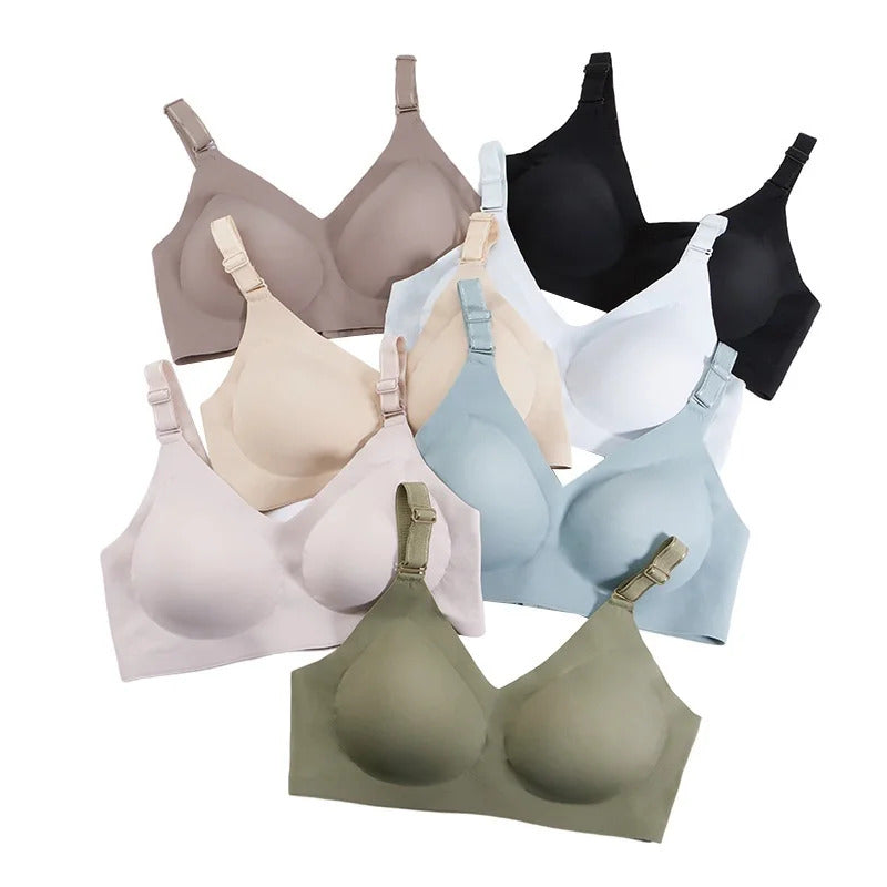 Women's Seamless Bras Ladies Thin Style Jelly Color Soft Breastfeeding Bra Wireless Underwear Comfortable Lingerie Deep V Gather