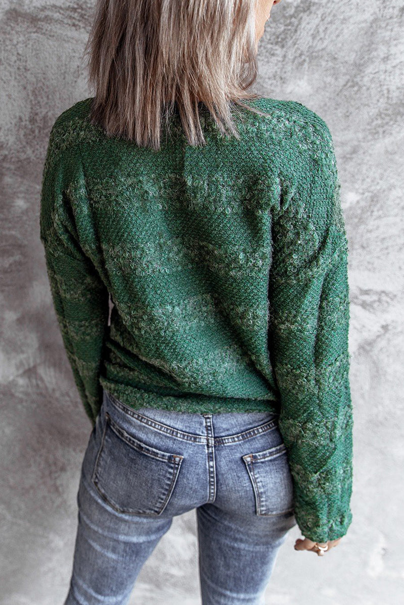 Green Crisscross Keyhole Fuzzy Sweater