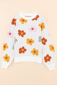 Pink Sweet Flower Knitted Ribbed Hem Sweater