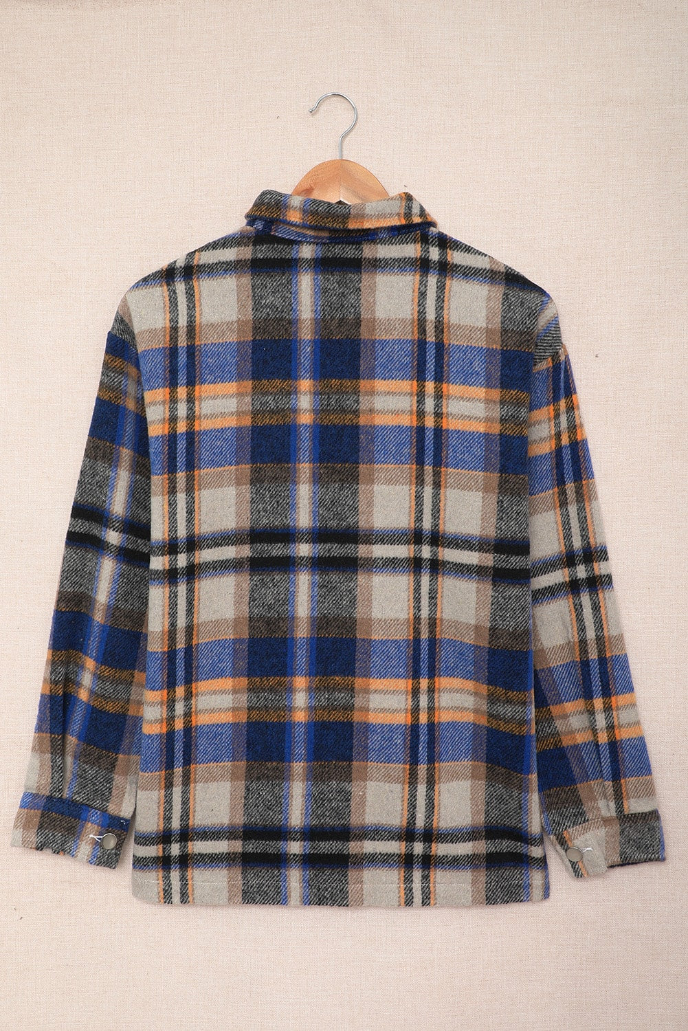 Blue Geometric Plaid Print Pocketed Shacket