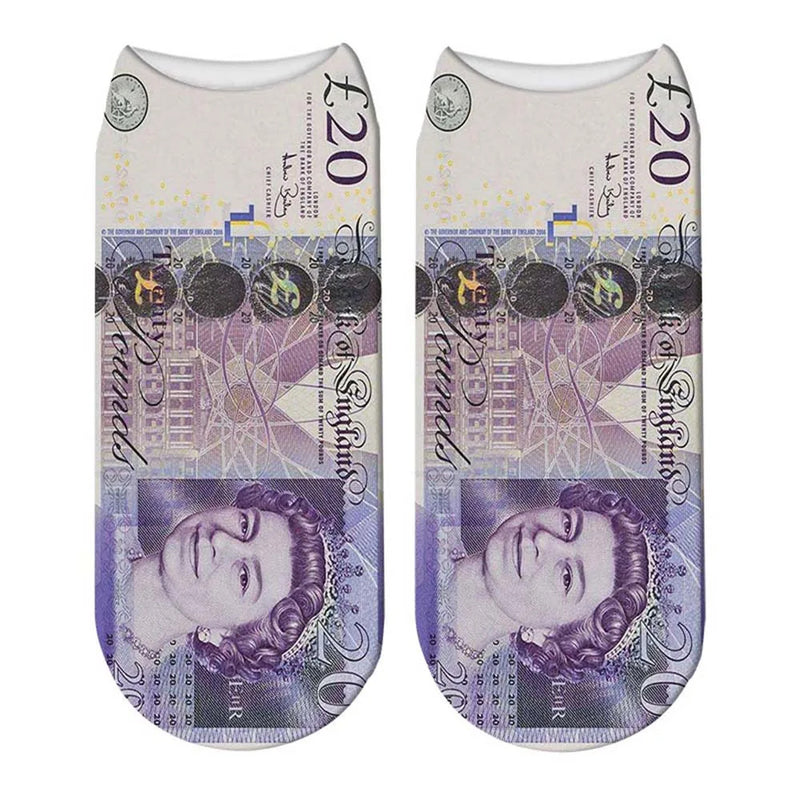 Interesting banknotes, currency, creative design, casual socks, street happy socks, fashion men's and women's home socks