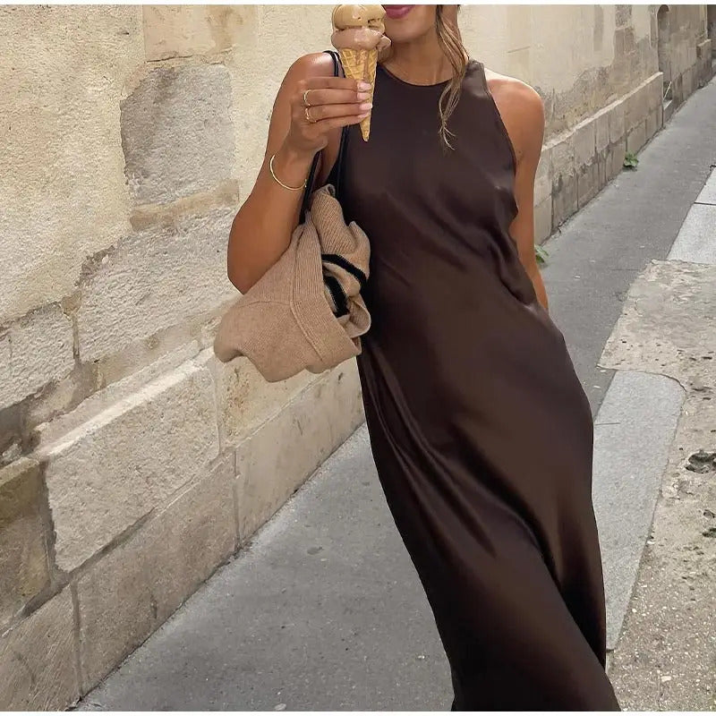 Summer Women Backless Sling Dress Sexy Loose V Neck Sleeveless Split Maxi Dresses 2024 New Female Beach Vacation Party Robes