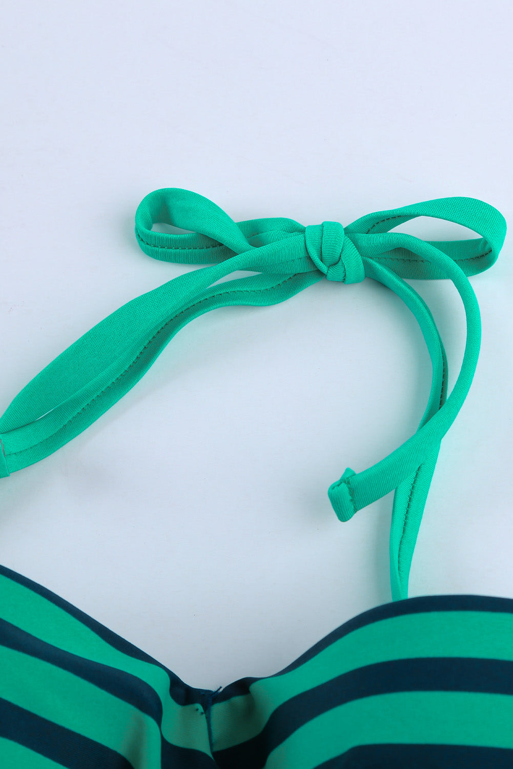 Green Halter Bandeau Striped Bikini