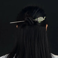 New style inlaid branches wrapped around natural Hetian jade Hanfu hairpin ladies retro fresh charm silver jewelry