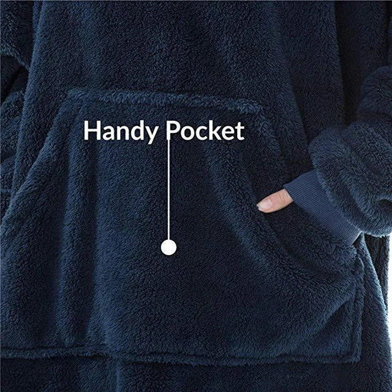 2024 Winter Women Double-faced Fleece Hoodie Blanket Oversize Large Pocket Warm Couple Loose Sweatshirts Women And Men Robe