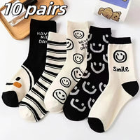 10 Pairs Women Cartoon Patterned Socks Trendy And Fashionable Versatile Socks Lightweight Breathable Comfortable Casual Socks