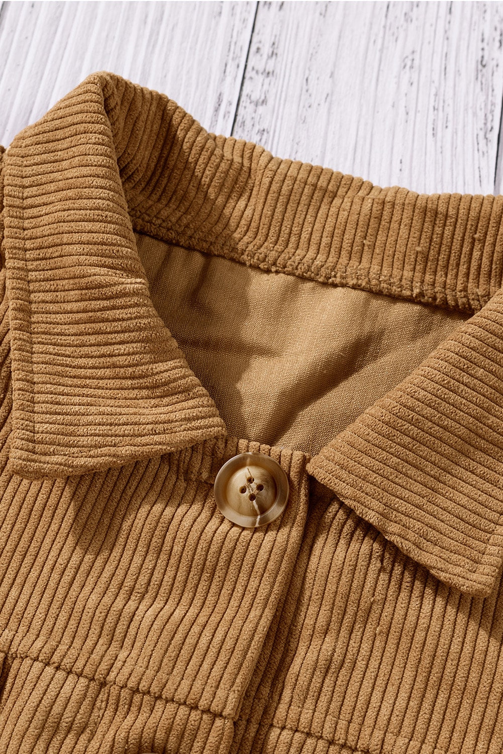 Khaki Ribbed Corduroy Long Sleeve Jacket with Pocket