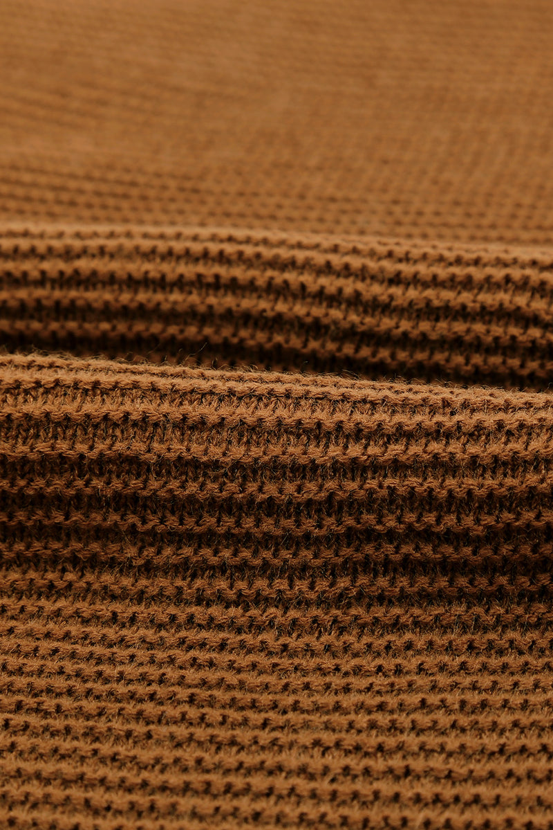 Brown Zip Knitted High Neck Sweater