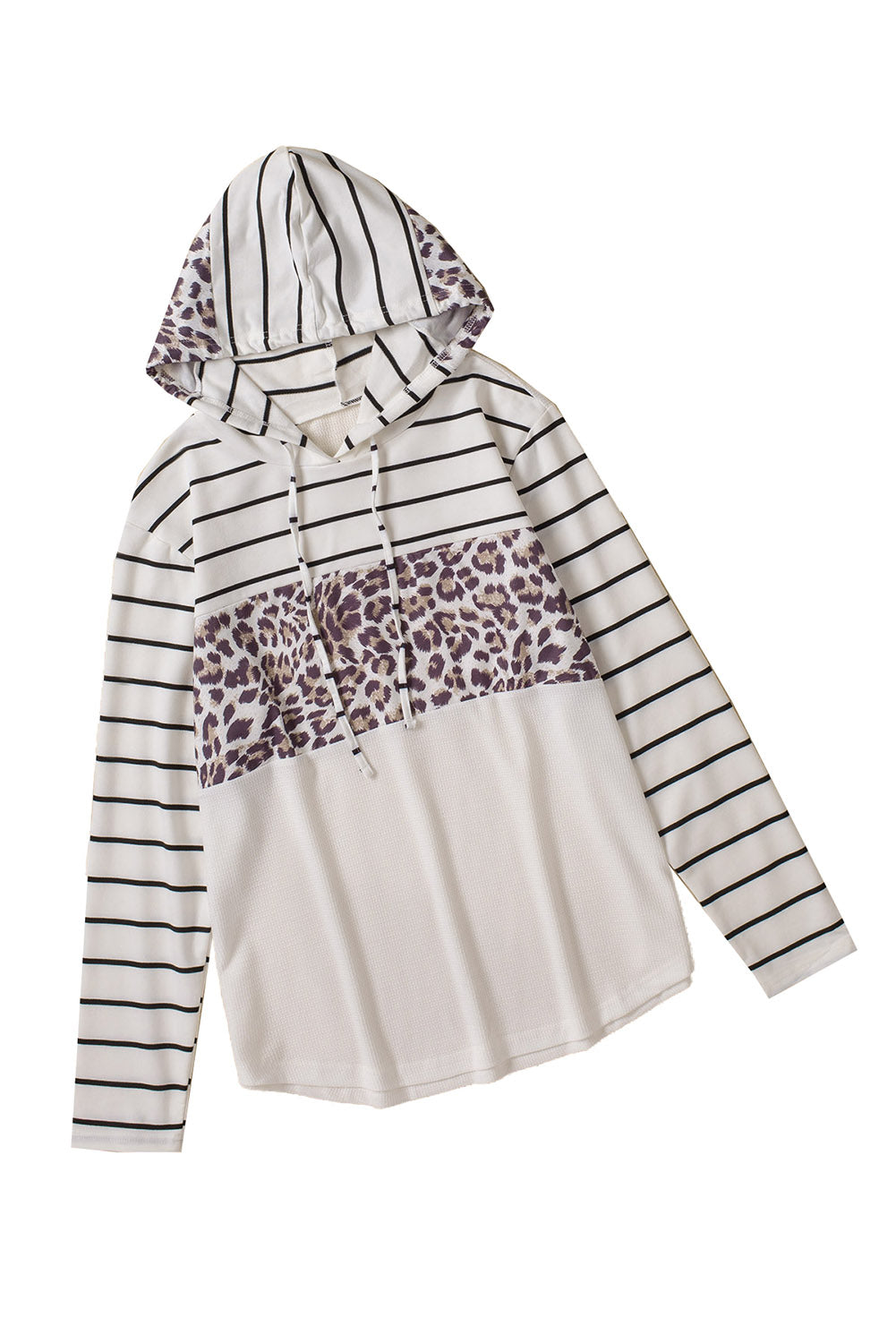 White Striped Leopard Block Patchwork Plus Size Hoodie