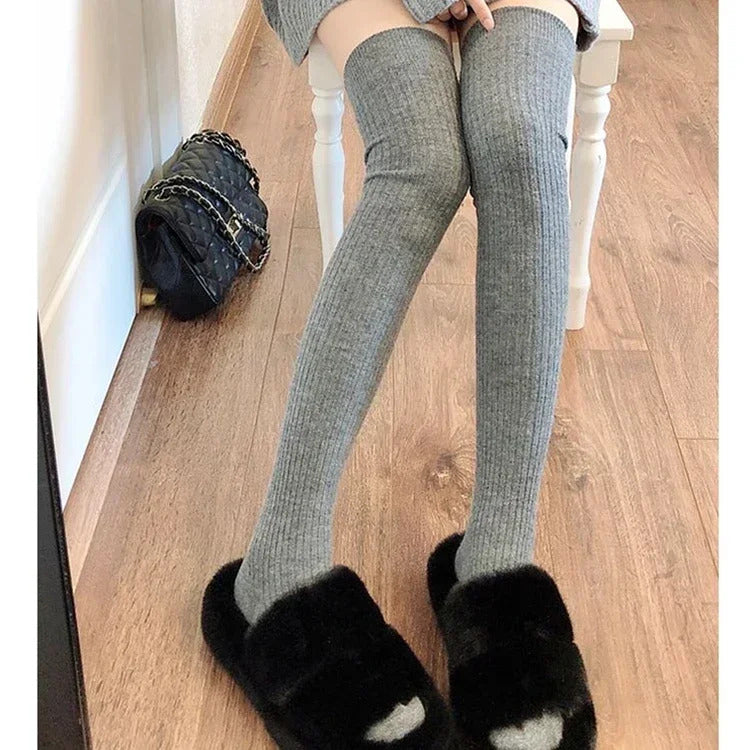 Women Soft Wool Long Socks Autumn Winter Cashmere Solid Knitted Stocking Skinny Casual Knee High Fluffy Warm Thicken Girls Socks