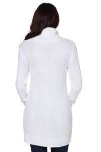 White Cowl Neck Cable Knit Sweater Dress