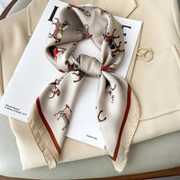 2023 Luxury Horse Print Female Silk Neck Scarf Square Hair Scarves Foulard Head Band Shawls Wraps Neckerchief Bandana Women