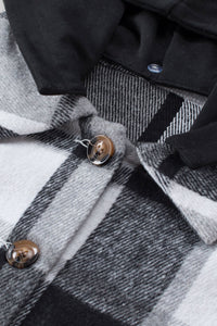 Gray Hooded Plaid Button Front Shacket