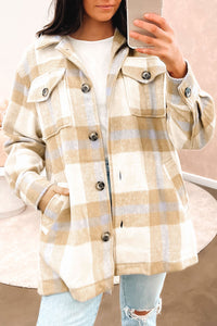 Khaki Plaid Button-Up Flap Pocket Shacket