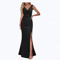 Women's V-neck Sleeveless Maxi Dress Summer Party Dance Slim Side Slit Evening Dress Sexy Backless Elegant Long Dress Partywear