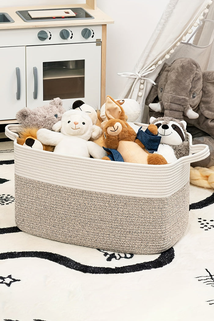 Beige Colorblock Handled Large Capacity Cotton Basket