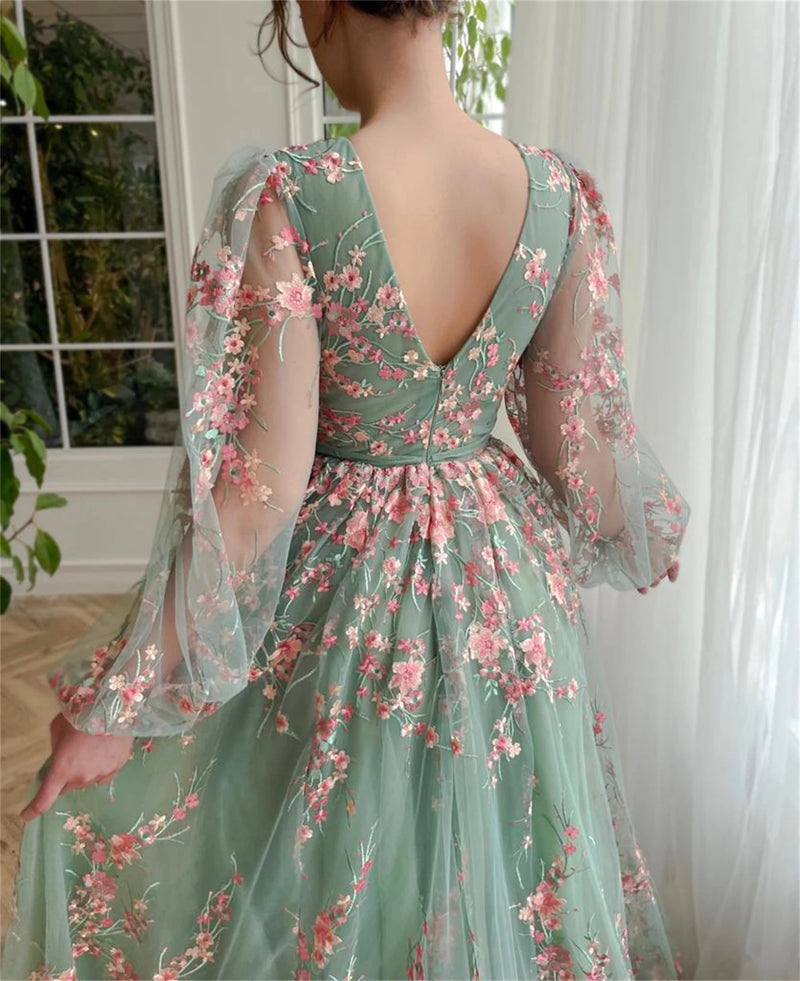 Bride Dresses for Prom Green Female Dress Party Evening Elegant Luxury Celebrity Flowers Coming of Age Ceremony customized Gala